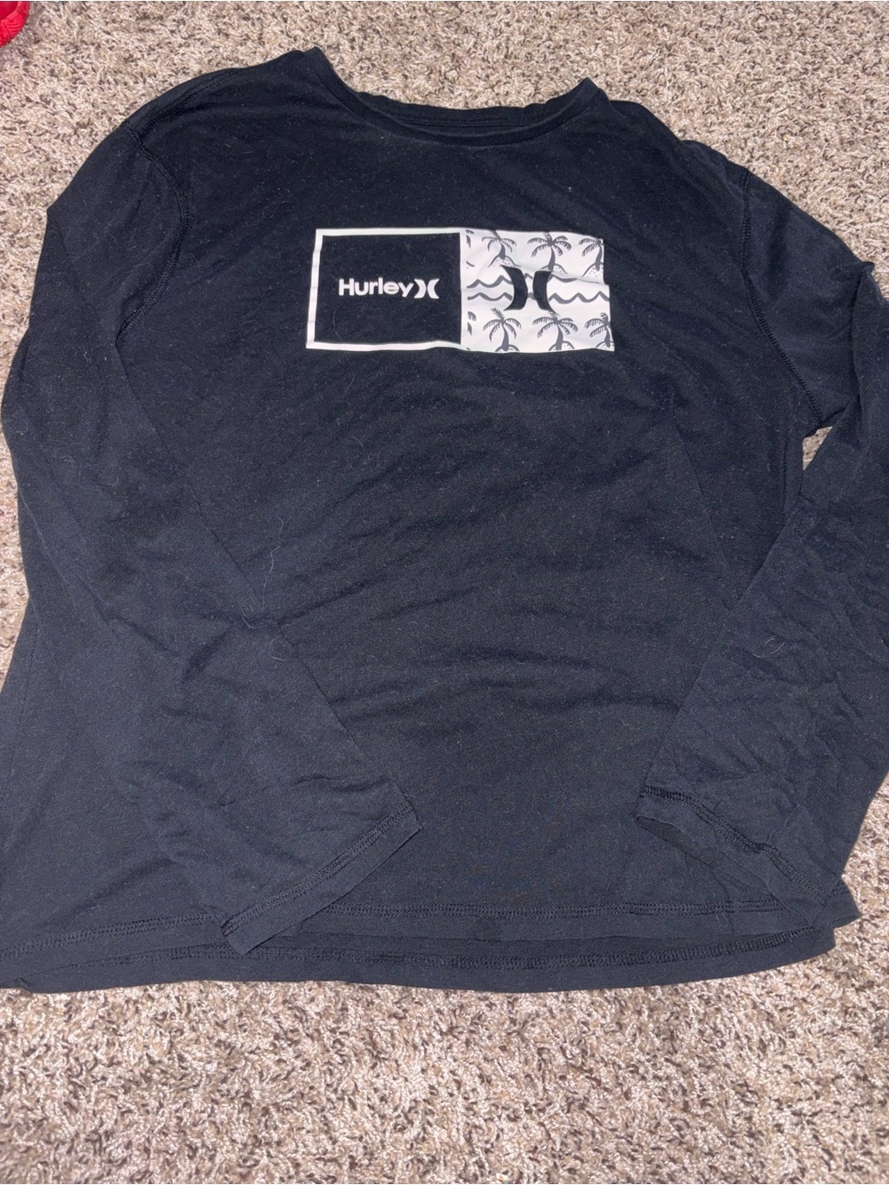 Hurley Black Long-Sleeve Logo Tee with Palm Graphic